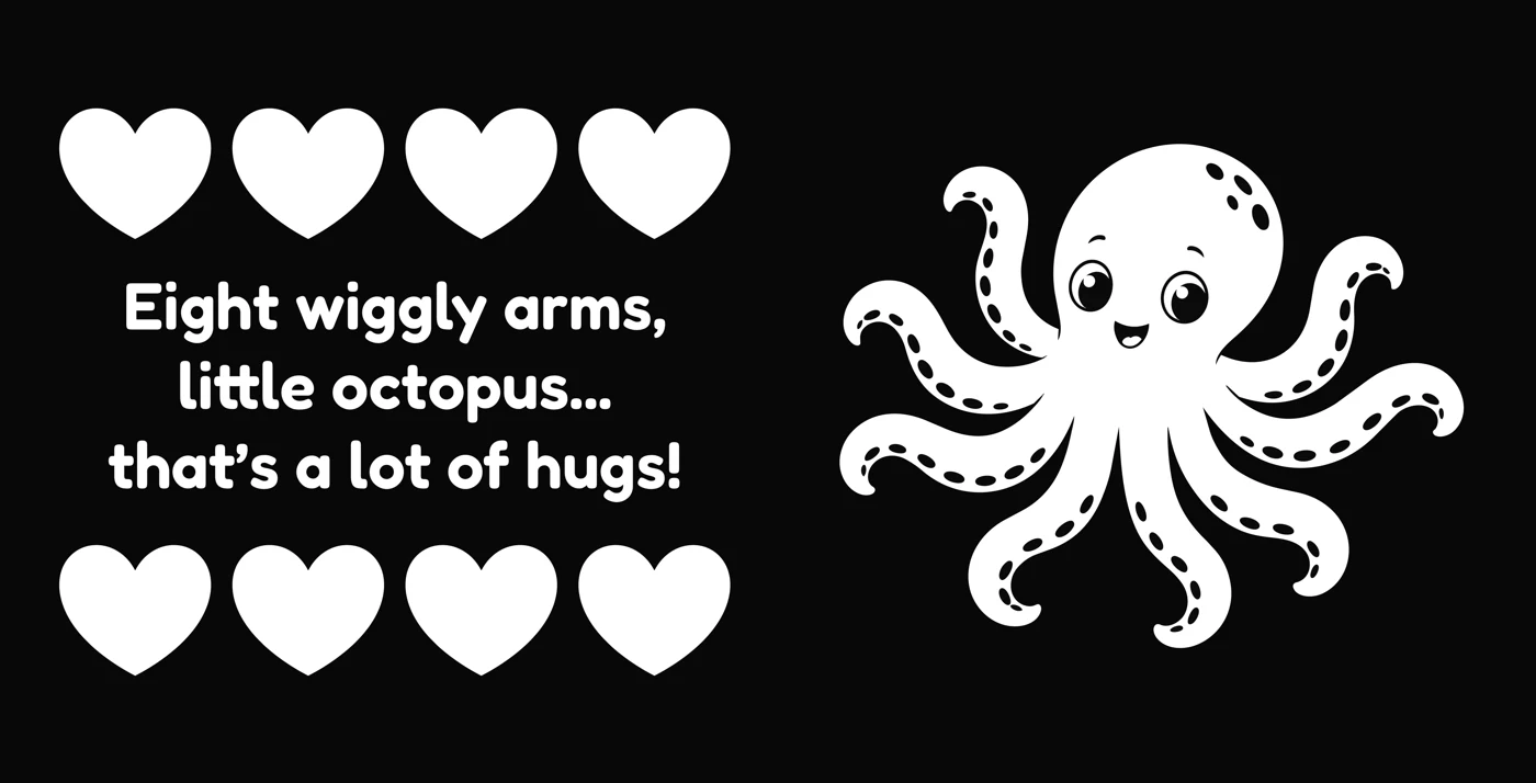 An octopus with hearts around it